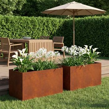 ARDEBO.de - Garten-Pflanzgefäß 2 stk. Rostoptik 80 x 50 x 50 cm