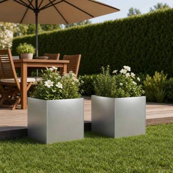 ARDEBO.de - Garten-Pflanzgefäß 2 stk. Silber 25 x 25 x 25 cm