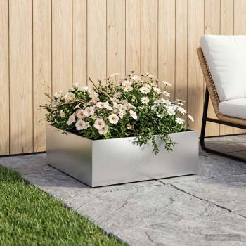 ARDEBO.de - Garten-Pflanzgefäß Silber 60 x 60 x 20 cm Verzinkter Stahl