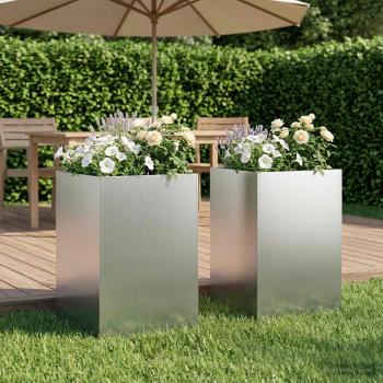 ARDEBO.de - Garten-Pflanzgefäß 2 stk. Silber 40 x 40 x 75 cm