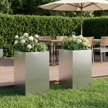 ARDEBO.de - Garten-Pflanzgefäß 2 stk. Silber 30 x 30 x 50 cm Edelstahl