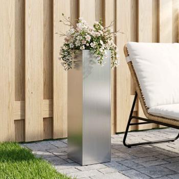 ARDEBO.de - Garten-Pflanzgefäß Silber 20 x 20 x 75 cm Verzinkter Stahl