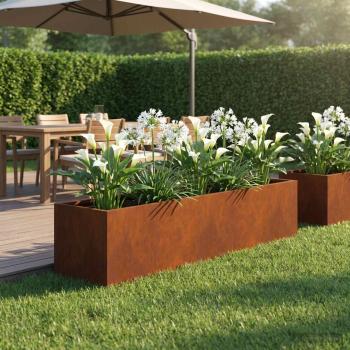 ARDEBO.de - Garten-Pflanzgefäß Rostoptik 100 x 20 x 20 cm Wetterfeststahl