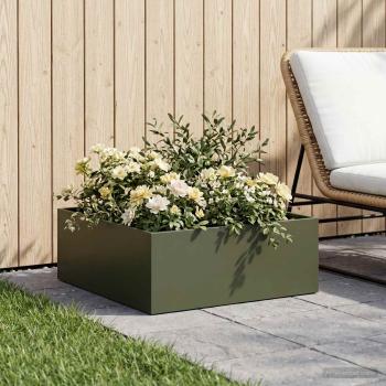 ARDEBO.de - Garten-Pflanzgefäß Olivgrün 60 x 60 x 20 cm Kaltgewalzter Stahl