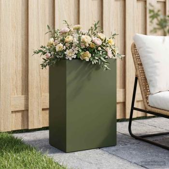 ARDEBO.de - Garten-Pflanzgefäß Olivgrün 40 x 30 x 75 cm Kaltgewalzter Stahl