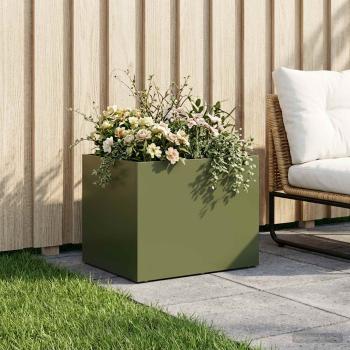ARDEBO.de - Garten-Pflanzgefäß Olivgrün 40 x 30 x 30 cm Kaltgewalzter Stahl