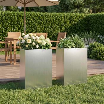 ARDEBO.de - Garten-Pflanzgefäß 2 stk. Silber 40 x 30 x 75 cm