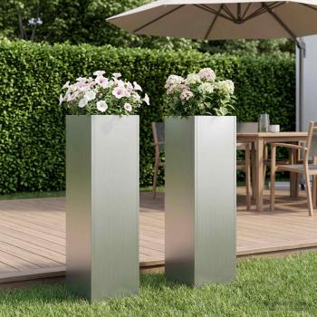 ARDEBO.de - Garten-Pflanzgefäß 2 stk. Silber 20 x 20 x 75 cm
