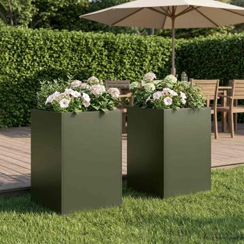 ARDEBO.de - Garten-Pflanzgefäß 2 stk. Olivgrün 40 x 40 x 75 cm