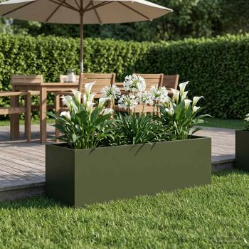 ARDEBO.de - Garten-Pflanzgefäß Olivgrün 80 x 30 x 30 cm Kaltgewalzter Stahl