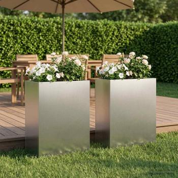 ARDEBO.de - Garten-Pflanzgefäß 2 stk. Silber 40 x 20 x 50 cm Edelstahl