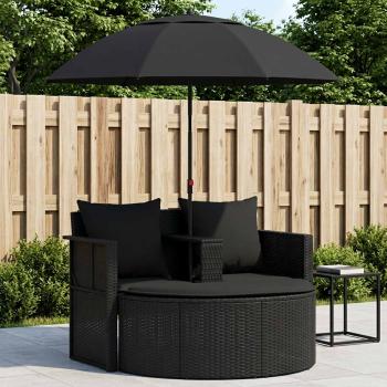 ARDEBO.de - Gartenbett mit Sonnenschirm Poly Rattan Schwarz