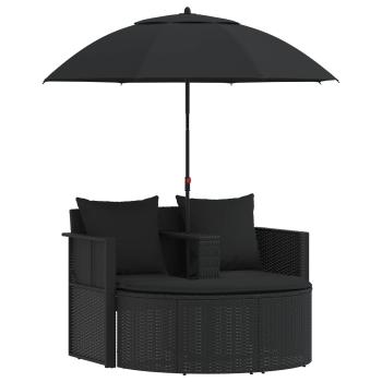 Gartenbett mit Sonnenschirm Poly Rattan Schwarz