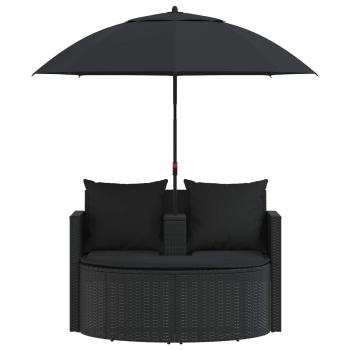 Gartenbett mit Sonnenschirm Poly Rattan Schwarz