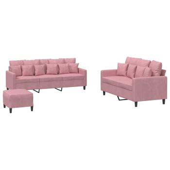 3-tlg. Sofagarnitur mit Kissen Rosa Samt