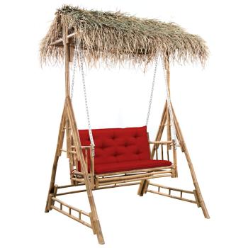 ARDEBO.de - Hollywoodschaukel mit Palmblättern und Kissen 202 cm Bambus