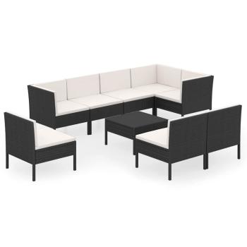 9-tlg. Garten-Lounge-Set mit Auflagen Poly Rattan Schwarz