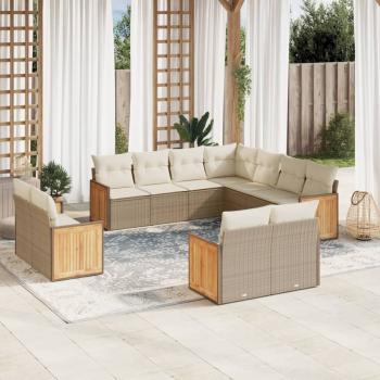 ARDEBO.de - 11-tlg. Garten-Sofagarnitur mit Kissen Beige Poly Rattan