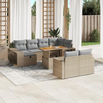 ARDEBO.de - 11-tlg. Garten-Sofagarnitur mit Kissen Beige Poly Rattan