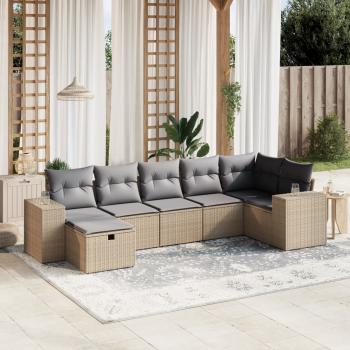 ARDEBO.de - 7-tlg. Garten-Sofagarnitur mit Kissen Beige Poly Rattan