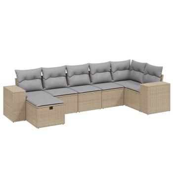 7-tlg. Garten-Sofagarnitur mit Kissen Beige Poly Rattan