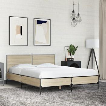 ARDEBO.de - Bettgestell Sonoma-Eiche 135x190 cm Holzwerkstoff und Metall