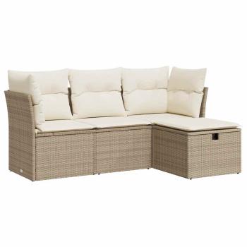 4-tlg. Garten-Sofagarnitur mit Kissen Beige Poly Rattan