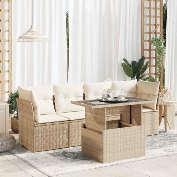 ARDEBO.de - 5-tlg. Garten-Sofagarnitur mit Kissen Beige Poly Rattan