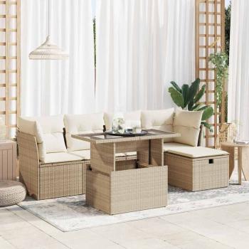 ARDEBO.de - 6-tlg. Garten-Sofagarnitur mit Kissen Beige Poly Rattan
