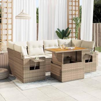 ARDEBO.de - 7-tlg. Garten-Sofagarnitur mit Kissen Beige Poly Rattan