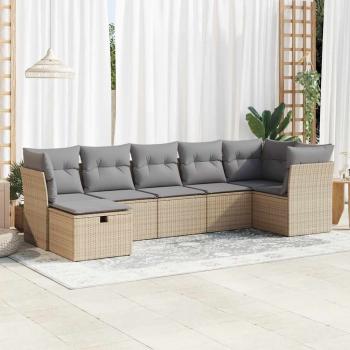 ARDEBO.de - 7-tlg. Garten-Sofagarnitur mit Kissen Beige Poly Rattan
