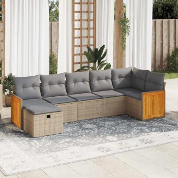ARDEBO.de - 7-tlg. Garten-Sofagarnitur mit Kissen Beige Poly Rattan