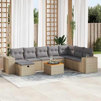 ARDEBO.de - 9-tlg. Garten-Sofagarnitur mit Kissen Beige Poly Rattan