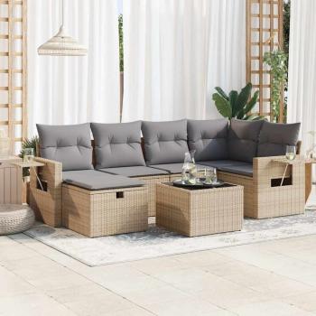 ARDEBO.de - 7-tlg. Garten-Sofagarnitur mit Kissen Beige Poly Rattan