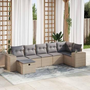 ARDEBO.de - 7-tlg. Garten-Sofagarnitur mit Kissen Beige Poly Rattan
