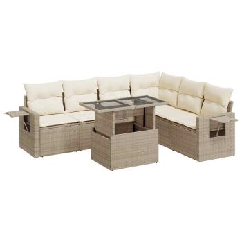 7-tlg. Garten-Sofagarnitur mit Kissen Beige Poly Rattan
