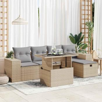 ARDEBO.de - 6-tlg. Garten-Sofagarnitur mit Kissen Beige Poly Rattan