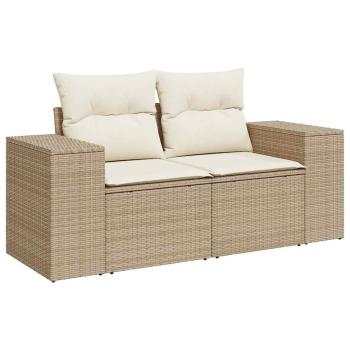 8-tlg. Garten-Sofagarnitur mit Kissen Beige Poly Rattan Akazie