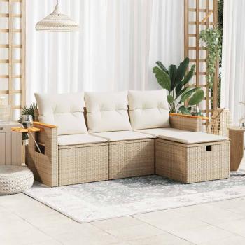 ARDEBO.de - 4-tlg. Garten-Sofagarnitur mit Kissen Beige Poly Rattan