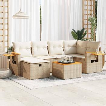 ARDEBO.de - 7-tlg. Garten-Sofagarnitur mit Kissen Beige Poly Rattan
