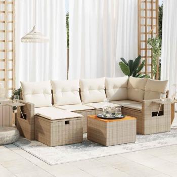 ARDEBO.de - 7-tlg. Garten-Sofagarnitur mit Kissen Beige Poly Rattan