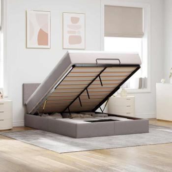 ARDEBO.de - Ottomane Bett mit Matratze & LEDs Taupe 140x200 cm Stoff
