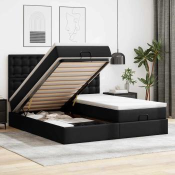ARDEBO.de - Ottoman-Bett mit Matratzen & LEDs Schwarz 160x200 cm Kunstleder