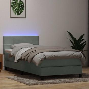 ARDEBO.de - Boxspringbett mit Matratze & LED Hellgrau 90x220 cm Samt
