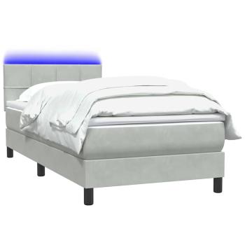 Boxspringbett mit Matratze & LED Hellgrau 90x220 cm Samt