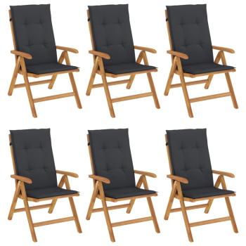 6-teiliges Set aus massivem Teakholz mit verstellbaren Klappstühlen und Kissen