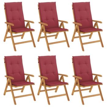 6-teiliges Set aus massivem Teakholz mit verstellbaren Klappstühlen und Kissen