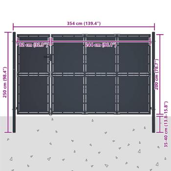 Gartentor aus Stahl 350 x 200 cm Anthrazit