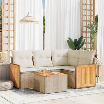 ARDEBO.de - 5-tlg. Garten-Sofagarnitur mit Kissen Beige Poly Rattan