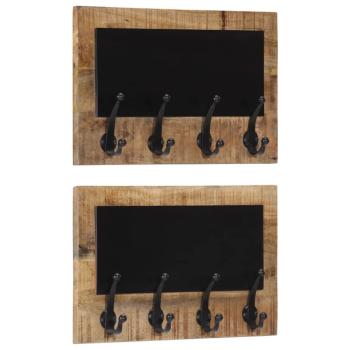 ARDEBO.de - Wandgarderoben mit 4 Haken 2 Stk. Massivholz Mango